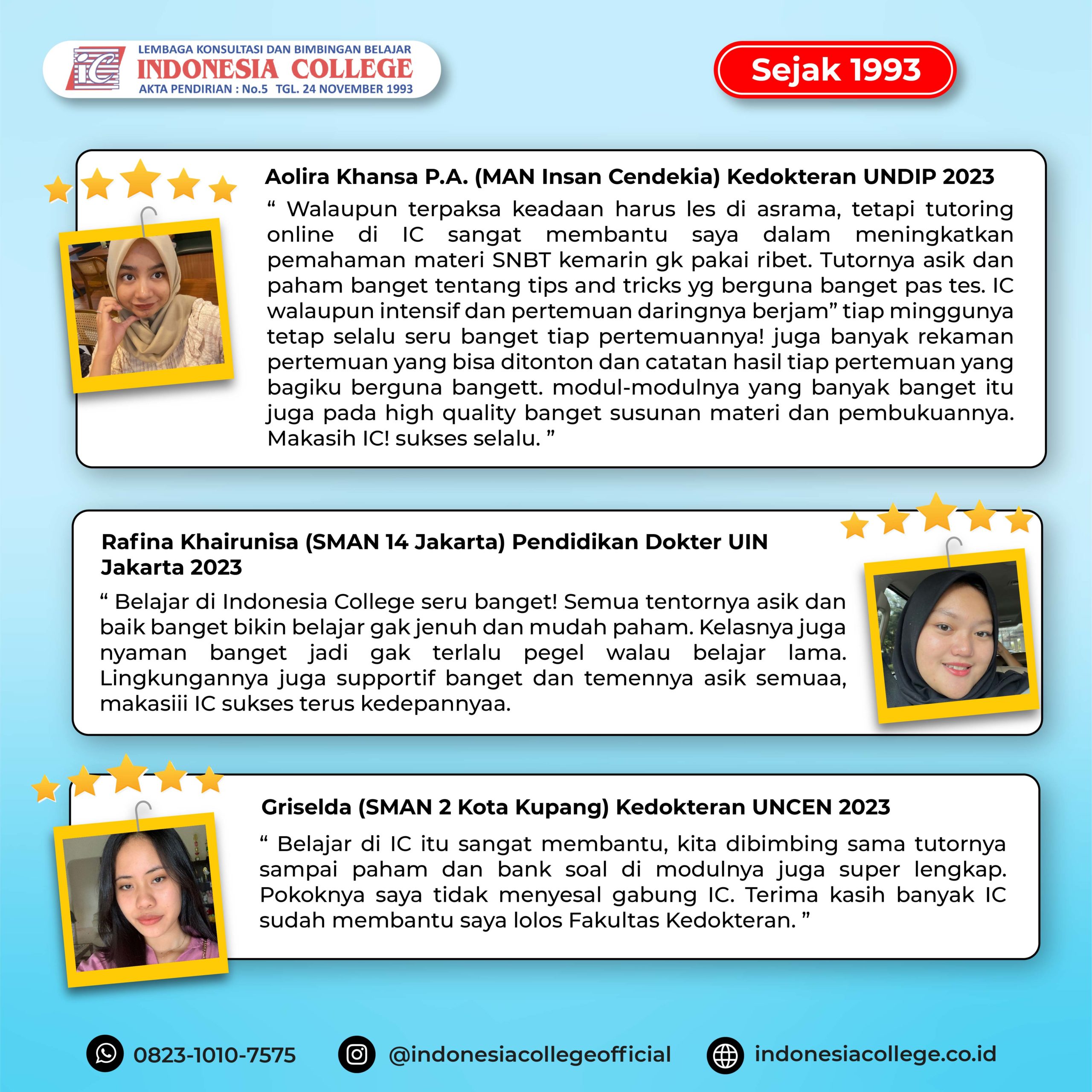Testimoni Siswa Indonesia College - Lulus Kedokteran 2023