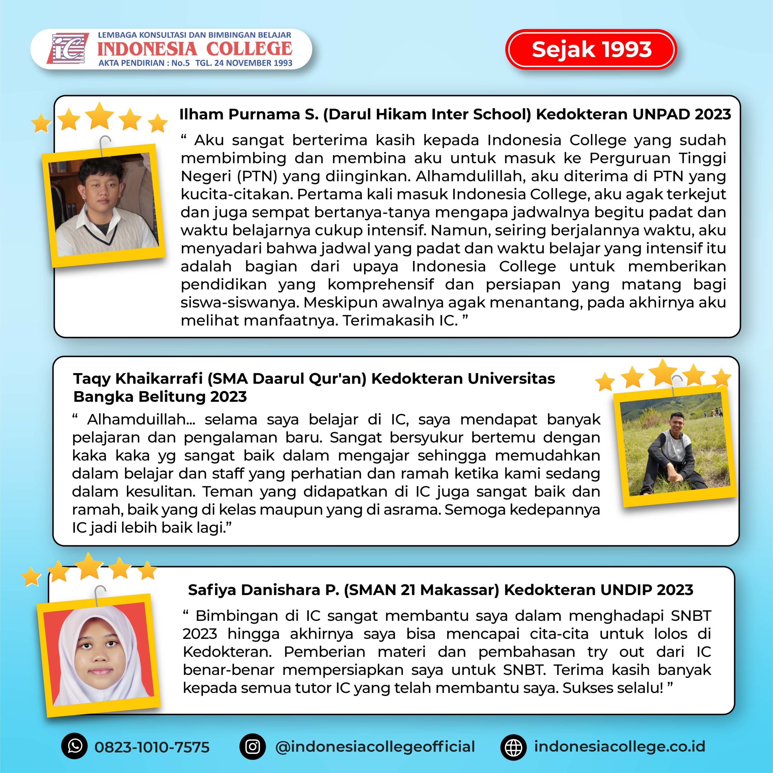 Testimoni Siswa Indonesia College - Lulus Kedokteran 2023